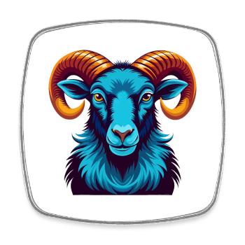 Ram coloré Kawaii Dessin animé Personnage Clipart - Magnet carré - blanc - Devant