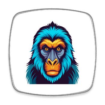 Mandrill coloré Kawaii Dessin animé Personnage Clipart - Magnet carré - blanc - Devant