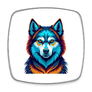Husky Dog Colorful Kawaii Cartoon Character Pet - Square fridge magnet - white - Front