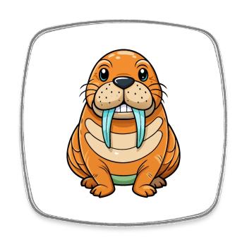 Walross Niedliche Zeichentrickfigur Kawaii Clipart - Viereckiger Kühlschrankmagnet - Weiß - Vorne