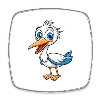 Storch Niedliche Zeichentrickfigur Kawaii Clipart - Viereckiger Kühlschrankmagnet - Weiß - Vorne