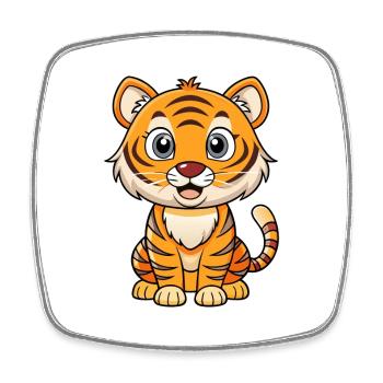 Tiger Cute Cartoon Character Kawaii Clipart - Square fridge magnet - white - Front