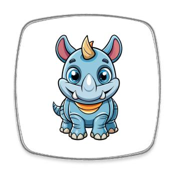 Rhino Cute Cartoon Character Kawaii Clipart - Square fridge magnet - white - Front