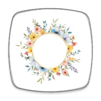 Cercle floral, fleurs printanières, personnalisable - Magnet carré - blanc - Devant