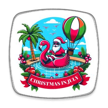 Feiern Sie Weihnachten im Juli mit dem Weihnachtsmann und dem Flamingo! - Viereckiger Kühlschrankmagnet - Weiß - Vorne