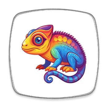 Caméléon coloré Kawaii dessin animé Personnage Animal - Magnet carré - blanc - Devant