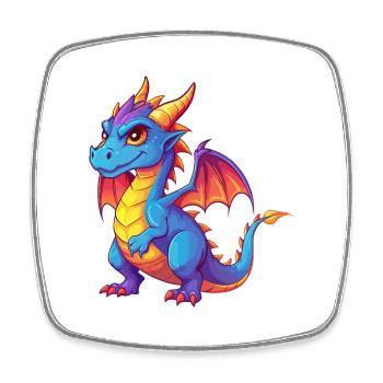 Drache Bunte Kawaii Cartoon Figur Clipart - Viereckiger Kühlschrankmagnet - Weiß - Vorne