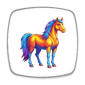 Pferd Bunte Kawaii Cartoon Charakter Clipart - Viereckiger Kühlschrankmagnet - Weiß - Vorne