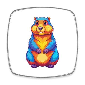 Groundhog Colorful Kawaii Cartoon Character Animal - Square fridge magnet - white - Front