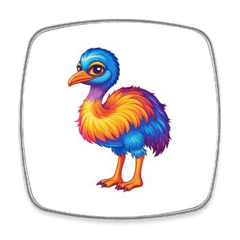 Emu coloré Kawaii Dessin animé Personnage Clipart - Magnet carré - blanc - Devant