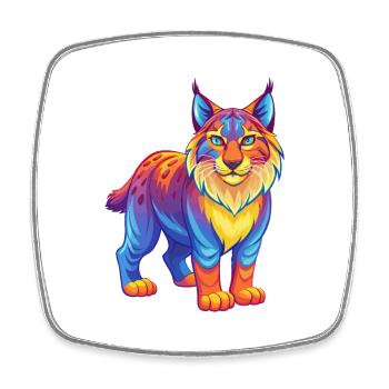 Bobcat Bunte Kawaii Cartoon Charakter Clipart - Viereckiger Kühlschrankmagnet - Weiß - Vorne