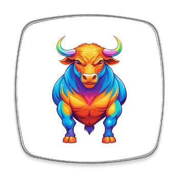 Bull Colorful Kawaii Cartoon Character Clipart - Square fridge magnet - white - Front