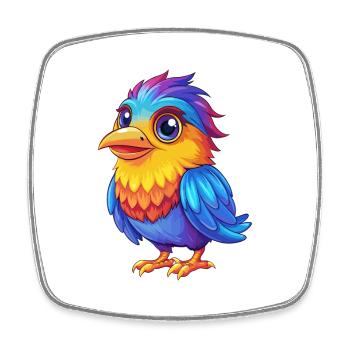 oiseau coloré kawaii dessin animé personnage clipart - Magnet carré - blanc - Devant