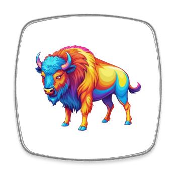 Bison coloré Kawaii Dessin animé Personnage Clipart - Magnet carré - blanc - Devant