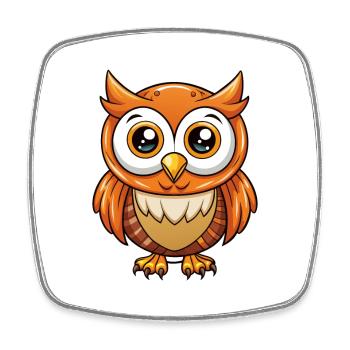 Owl Cute Cartoon Character Kawaii Clipart - Square fridge magnet - white - Front