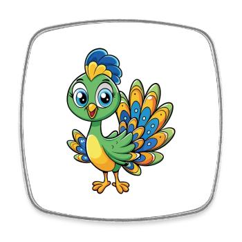 Peacock Cute Cartoon Character Kawaii Clipart - Square fridge magnet - white - Front