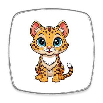 Ocelot Niedliche Zeichentrickfigur Kawaii Clipart - Viereckiger Kühlschrankmagnet - Weiß - Vorne