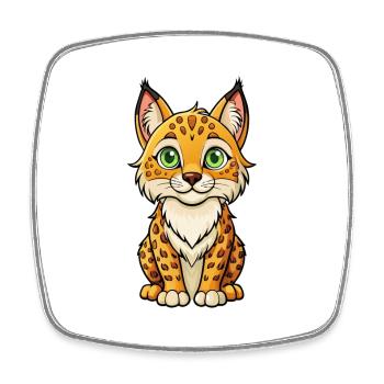 Luchs Niedliche Zeichentrickfigur Kawaii Clipart - Viereckiger Kühlschrankmagnet - Weiß - Vorne