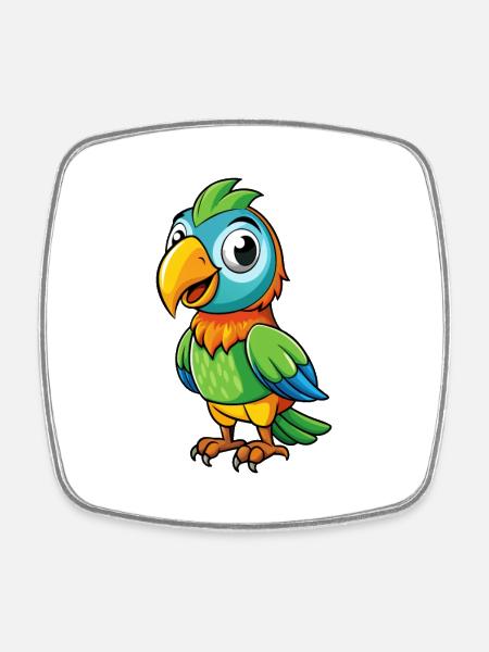 Pappagallo carino personaggio dei cartoni animati Kawaii Clipart - Firkantet køleskabsmagnet - hvid