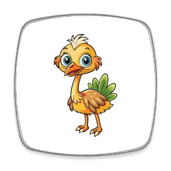 Ostrich Cute Cartoon Character Kawaii Clipart - Square fridge magnet - white - Front