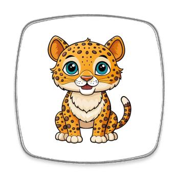 Jaguar Niedliche Zeichentrickfigur Kawaii Clipart - Viereckiger Kühlschrankmagnet - Weiß - Vorne
