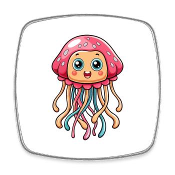 méduse mignon personnage de dessin animé Kawaii Clipart - Magnet carré - blanc - Devant