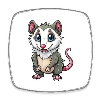 Opossum Mignon Personnage De Dessin Animé Kawaii Clipart - Magnet carré - blanc - Devant