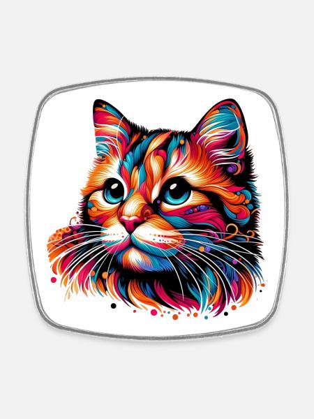 Chat - Magnet carré - blanc