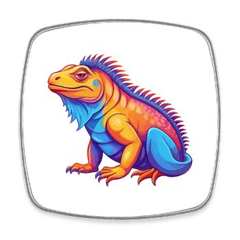 Iguana Colorful Kawaii Cartoon Character Clipart - Square fridge magnet - white - Front