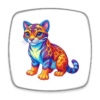 Ocelot Bunte Kawaii Cartoon Figur Clipart - Viereckiger Kühlschrankmagnet - Weiß - Vorne