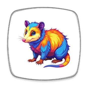 Opossum coloré Kawaii dessin animé Personnage Clipart - Magnet carré - blanc - Devant