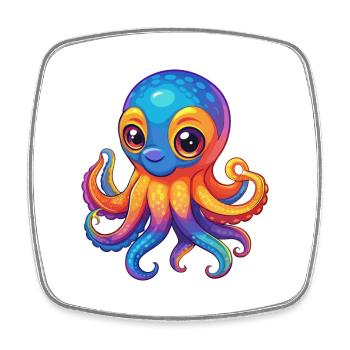 Oktopus Bunte Kawaii Cartoon Figur Clipart - Viereckiger Kühlschrankmagnet - Weiß - Vorne