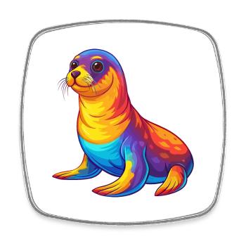 Seal Colorful Kawaii Cartoon Character Clipart - Square fridge magnet - white - Front