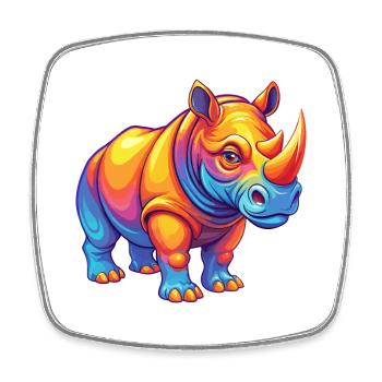 Rhino Colorful Kawaii Cartoon Character Clipart - Square fridge magnet - white - Front