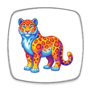 Snow Leopard Colorful Kawaii Cartoon Character - Square fridge magnet - white - Front