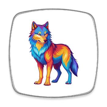 Wolf Colorful Kawaii Cartoon Character Clipart - Square fridge magnet - white - Front