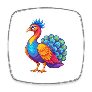 Peacock Colorful Kawaii Cartoon Character Clipart - Square fridge magnet - white - Front