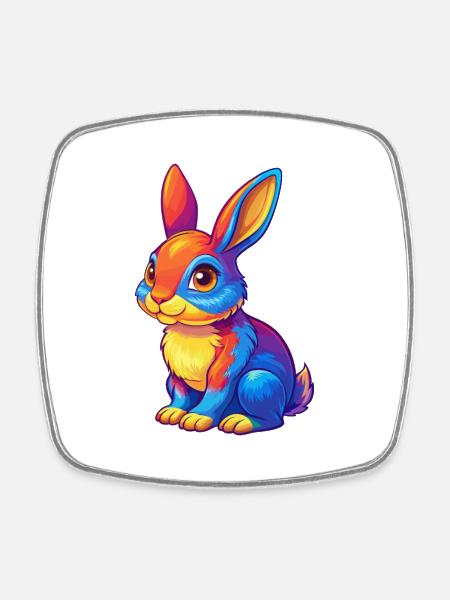Rabbit Colorful Kawaii Cartoon Character Clipart - Square fridge magnet - white