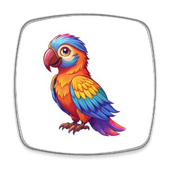 Papagei Bunte Kawaii Cartoon Charakter Clipart - Viereckiger Kühlschrankmagnet - Weiß - Vorne