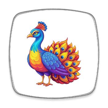 Peacock Colorful Kawaii Cartoon Character Clipart - Square fridge magnet - white - Front