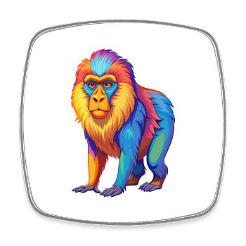 Mandrill coloré Kawaii Dessin animé Personnage Clipart - Magnet carré - blanc - Devant