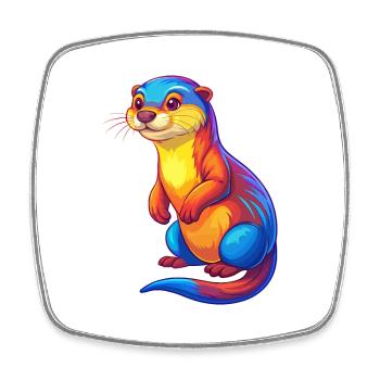 loutre coloré kawaii dessin animé personnage clipart - Magnet carré - blanc - Devant