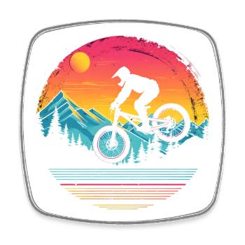 Mountainbiken Vaporwave - Viereckiger Kühlschrankmagnet - Weiß - Vorne