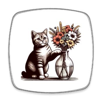 BKH Britisch Kurzhaar Katze Vase umkippen Geschenk - Viereckiger Kühlschrankmagnet - Weiß - Vorne