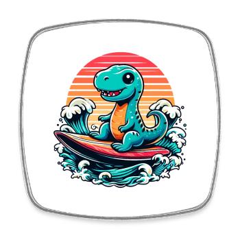 Mignon T-Rex Surfer Surfer Surfer Surfer Cadeau de surf - Magnet carré - blanc - Devant