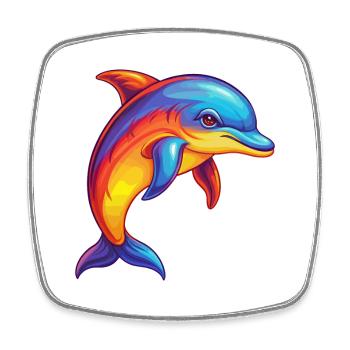 Dolphin Colorful Kawaii Cartoon Sea Animal - Square fridge magnet - white - Front