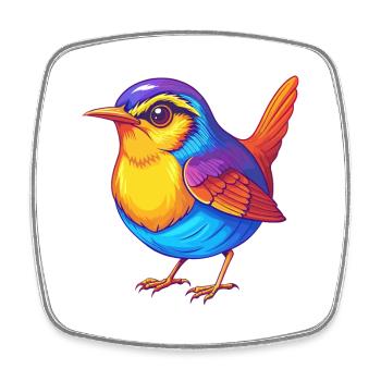 Wren coloré Kawaii Dessin animé Personnage Oiseau - Magnet carré - blanc - Devant