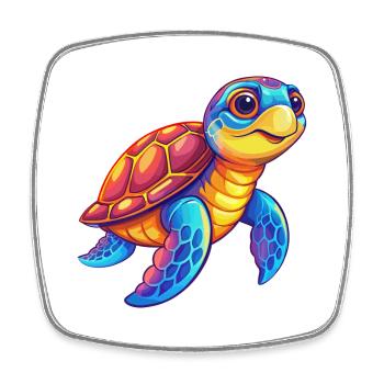 Sea Turtle Colorful Kawaii Cartoon Sea Animal - Square fridge magnet - white - Front