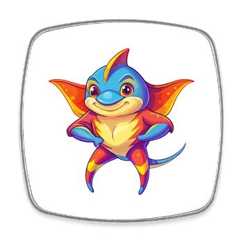Stingray Colorful Kawaii Cartoon Sea Animal - Square fridge magnet - white - Front