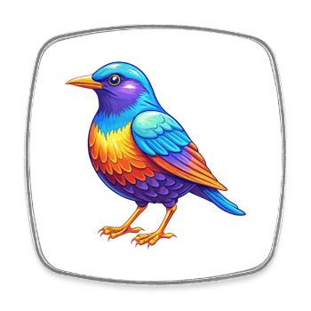 Étourneau coloré Kawaii Dessin animé Personnage Oiseau - Magnet carré - blanc - Devant